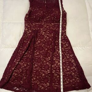 Sleeveless Lace Fit & Flare Dress in Wine